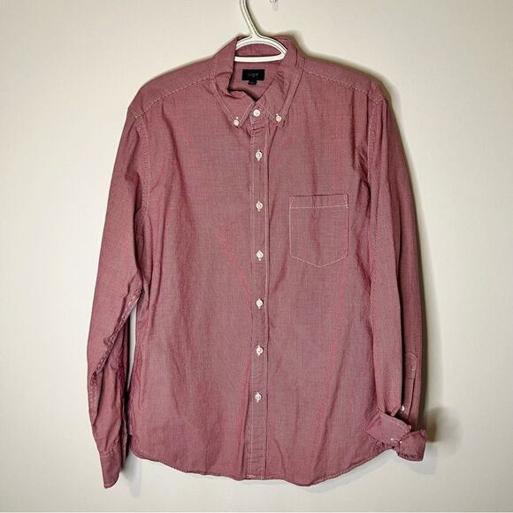 J.Crew Factory Mens Button Down Long Sleeve Dress Shirt Red Checkered Large (L) - Picture 1 of 5